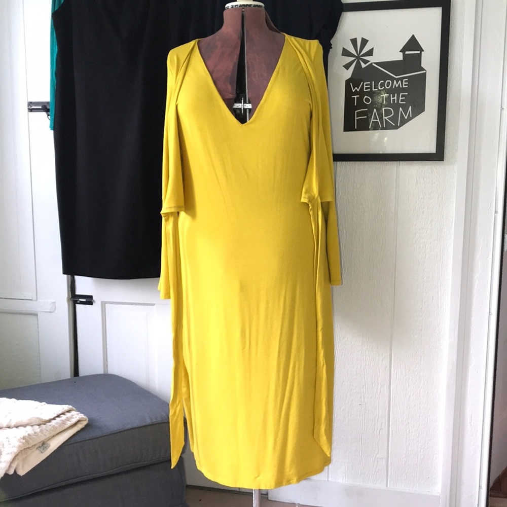 Eloquii Yellow Long Sleeve Wrap Dress - Picture 4 of 8